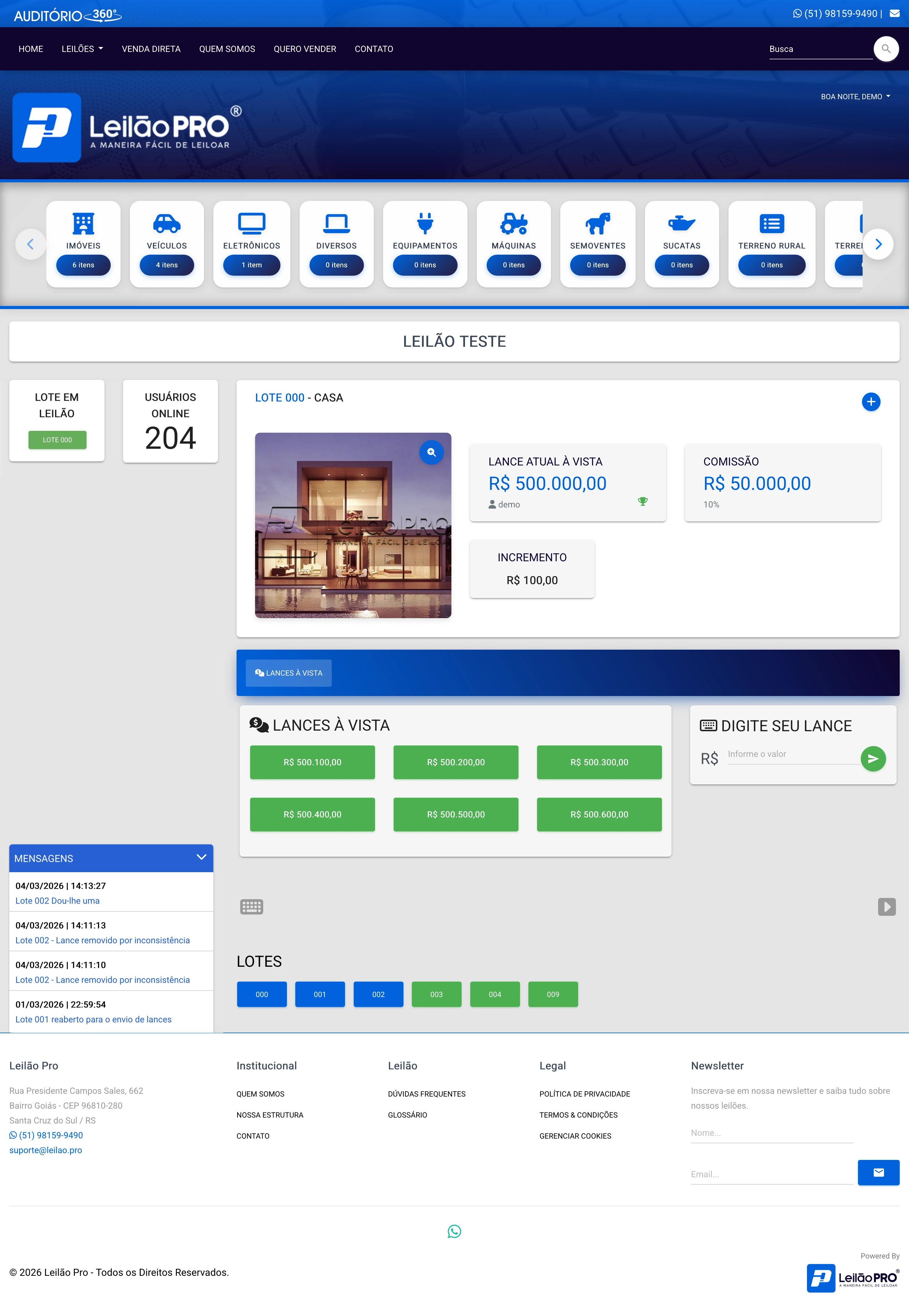 Auditório Virtual do Arrematante do Leilão PRO