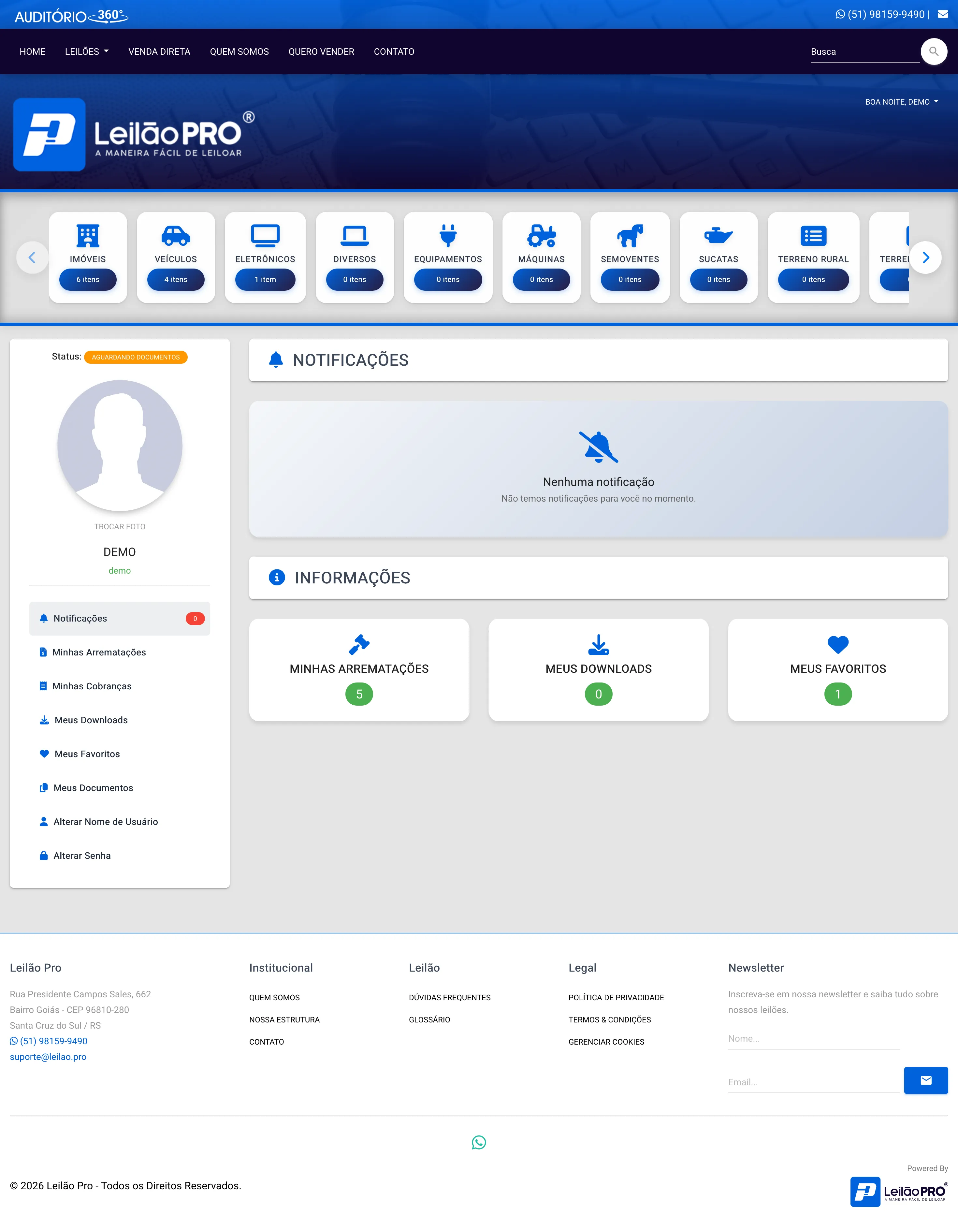 Painel do Arrematante do Leilão PRO
